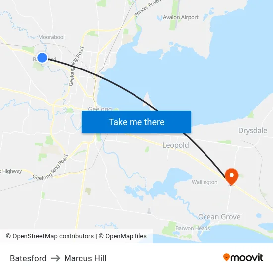 Batesford to Marcus Hill map