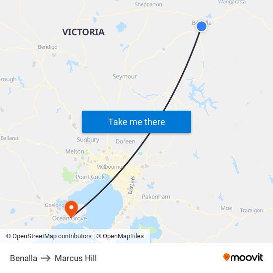 Benalla to Marcus Hill map