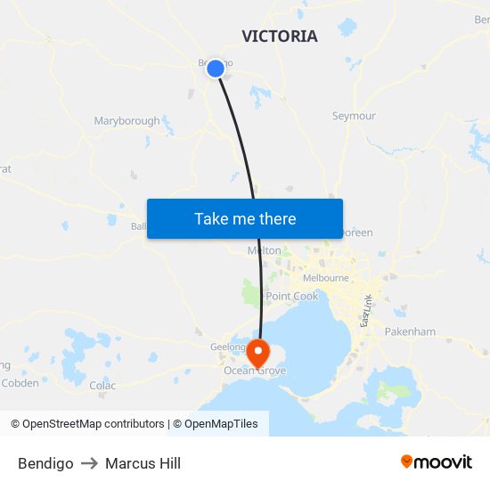 Bendigo to Marcus Hill map