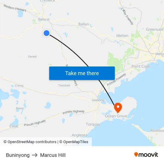 Buninyong to Marcus Hill map