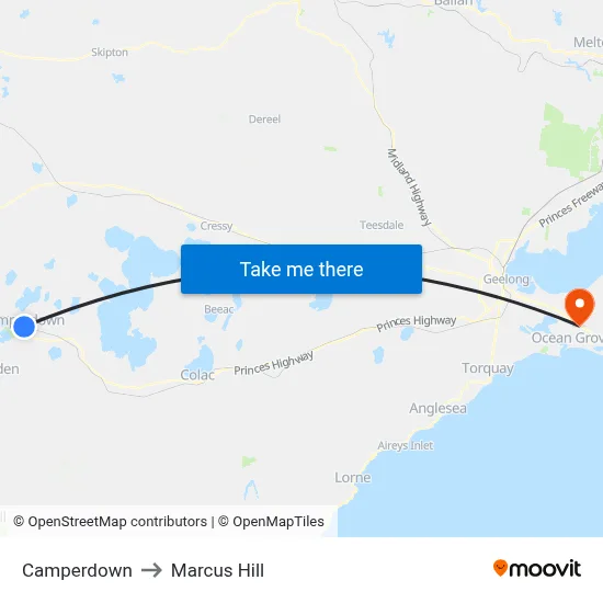 Camperdown to Marcus Hill map