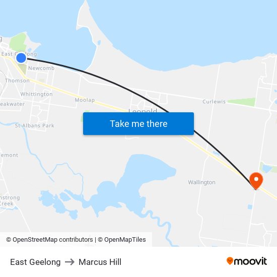 East Geelong to Marcus Hill map