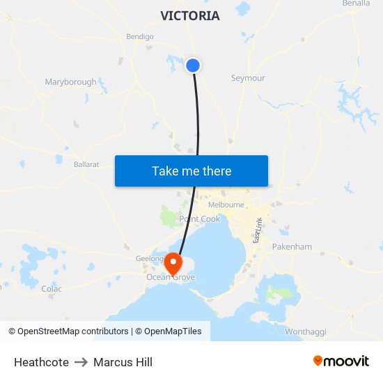 Heathcote to Marcus Hill map