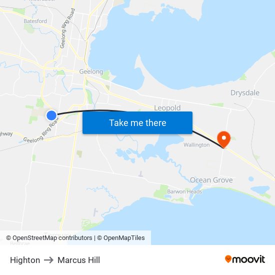 Highton to Marcus Hill map