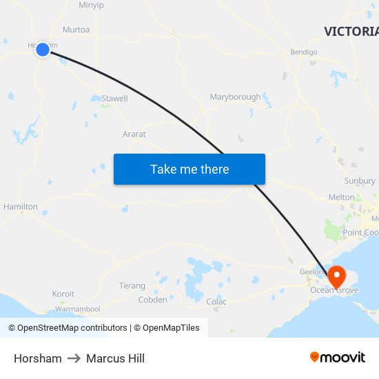 Horsham to Marcus Hill map