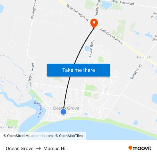Ocean Grove to Marcus Hill map