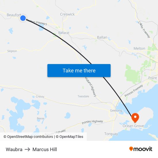 Waubra to Marcus Hill map