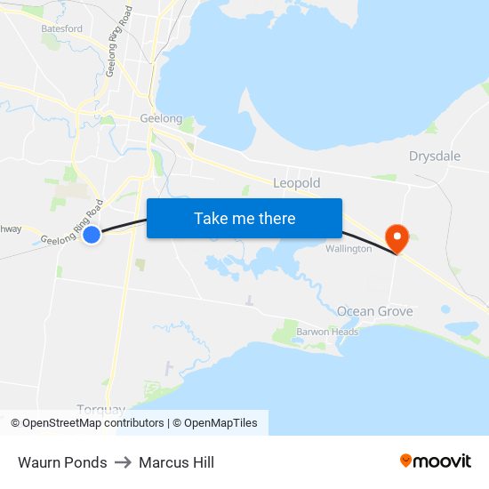 Waurn Ponds to Marcus Hill map