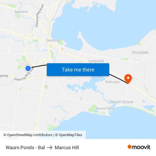 Waurn Ponds - Bal to Marcus Hill map