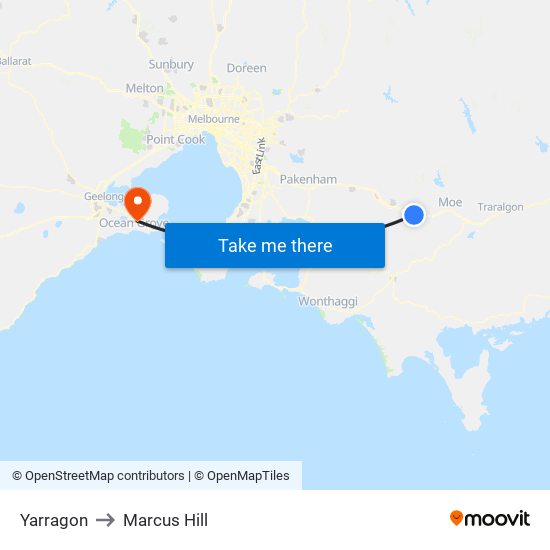 Yarragon to Marcus Hill map