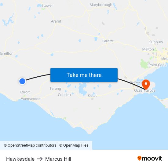 Hawkesdale to Marcus Hill map