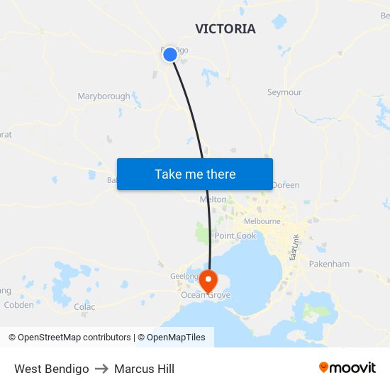 West Bendigo to Marcus Hill map