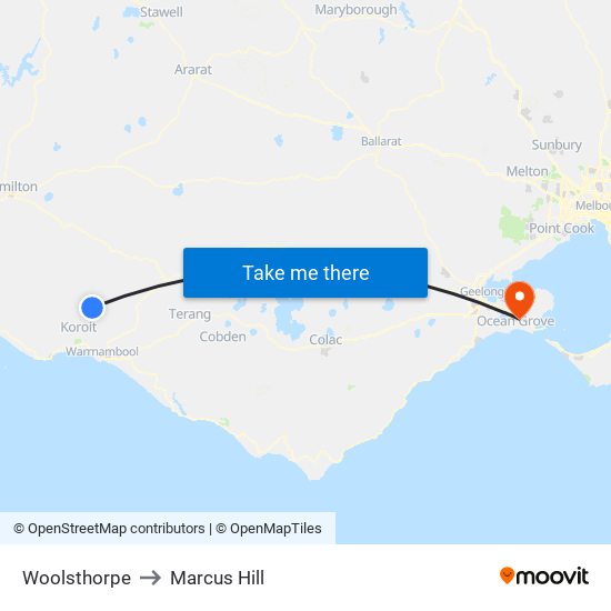 Woolsthorpe to Marcus Hill map