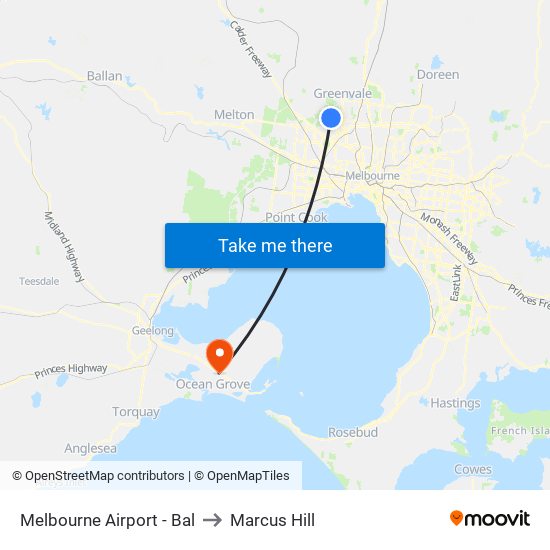 Melbourne Airport - Bal to Marcus Hill map