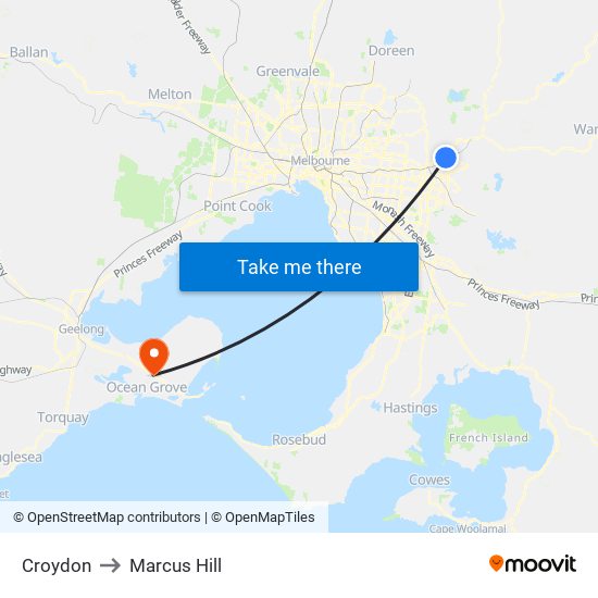 Croydon to Marcus Hill map