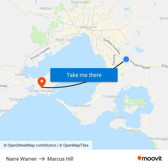 Narre Warren to Marcus Hill map