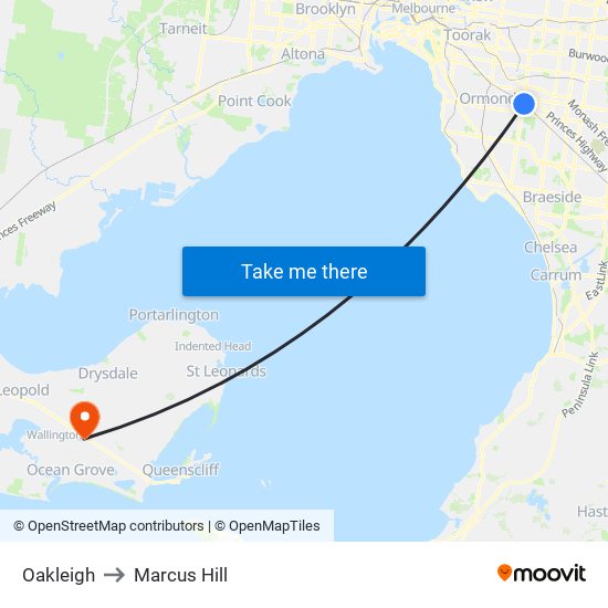 Oakleigh to Marcus Hill map