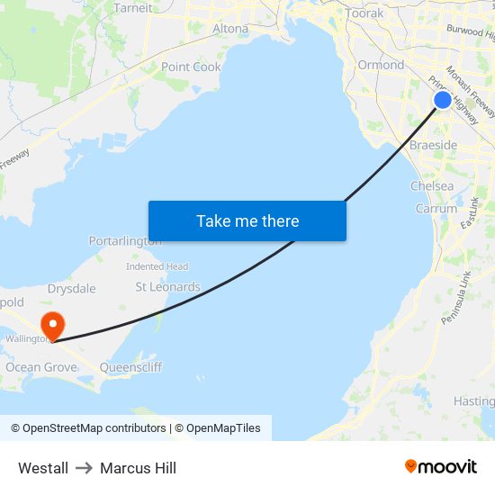 Westall to Marcus Hill map