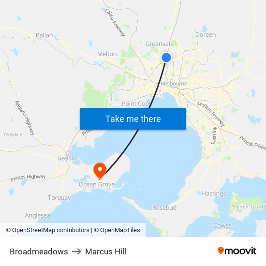 Broadmeadows to Marcus Hill map