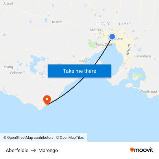 Aberfeldie to Marengo map