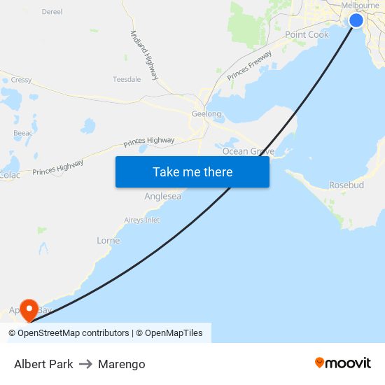 Albert Park to Marengo map