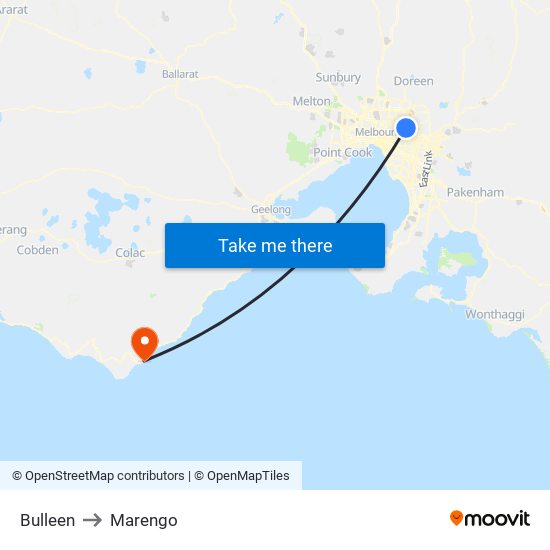 Bulleen to Marengo map