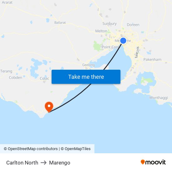 Carlton North to Marengo map