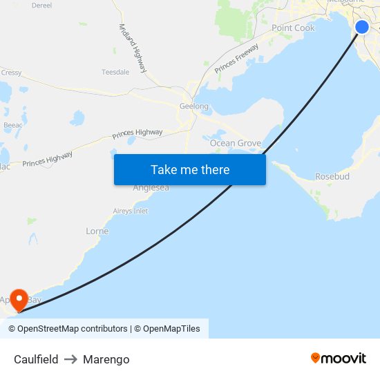 Caulfield to Marengo map