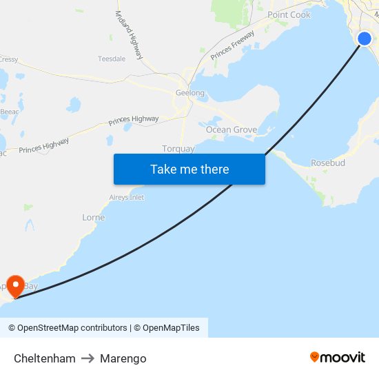 Cheltenham to Marengo map