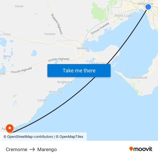 Cremorne to Marengo map