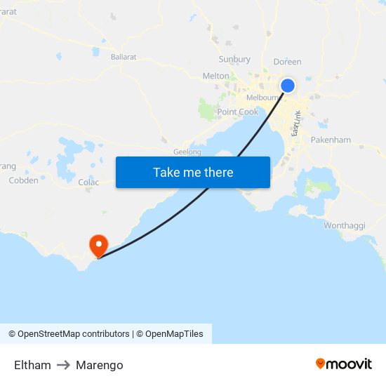 Eltham to Marengo map