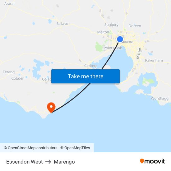 Essendon West to Marengo map