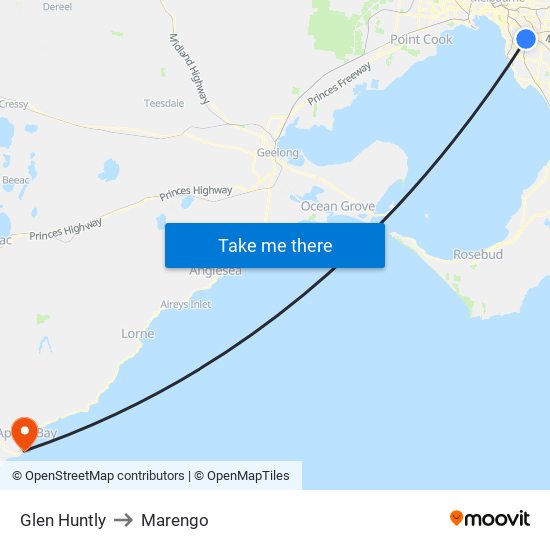 Glen Huntly to Marengo map