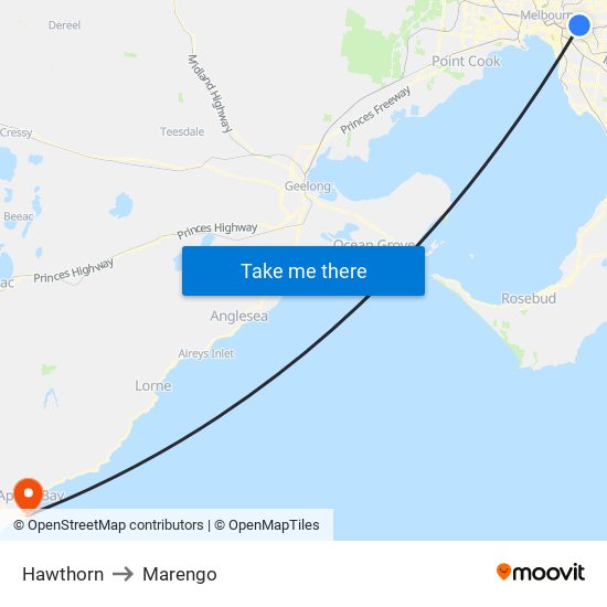 Hawthorn to Marengo map