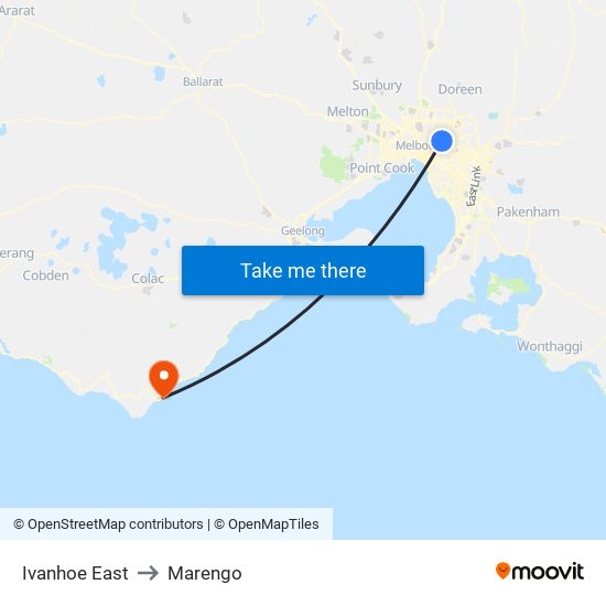 Ivanhoe East to Marengo map