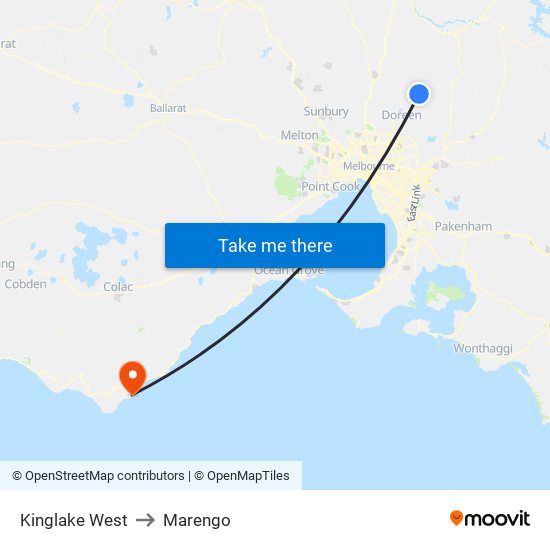 Kinglake West to Marengo map