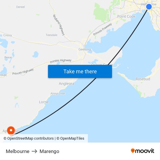 Melbourne to Marengo map