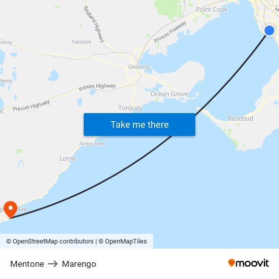 Mentone to Marengo map