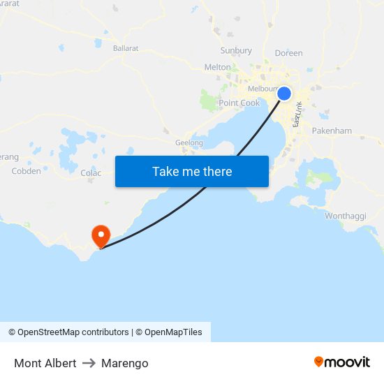 Mont Albert to Marengo map