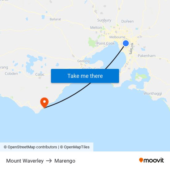 Mount Waverley to Marengo map