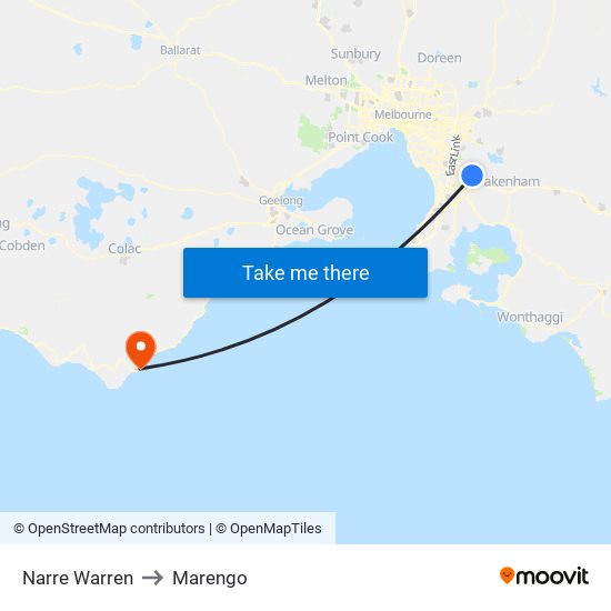 Narre Warren to Marengo map