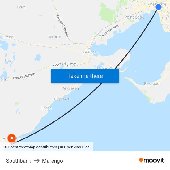 Southbank to Marengo map