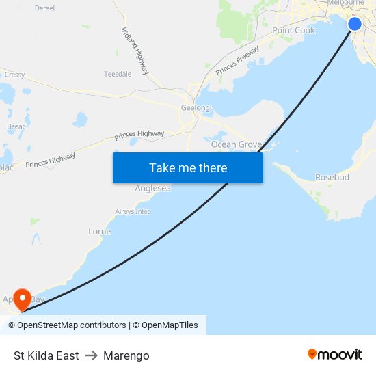 St Kilda East to Marengo map