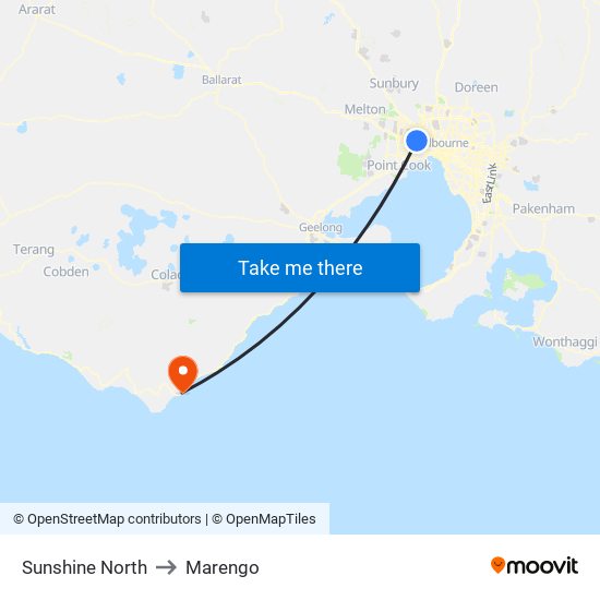 Sunshine North to Marengo map