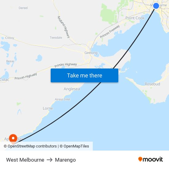 West Melbourne to Marengo map