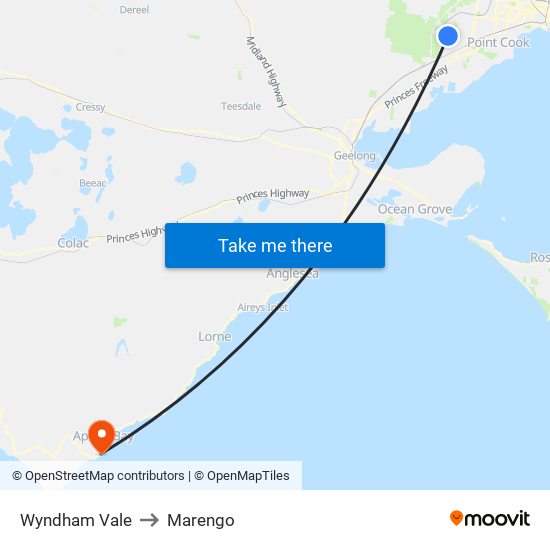 Wyndham Vale to Marengo map
