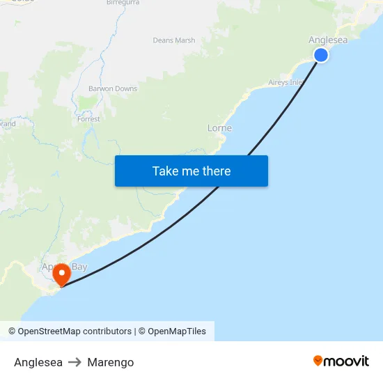 Anglesea to Marengo map