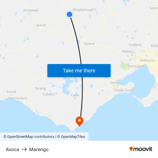 Avoca to Marengo map