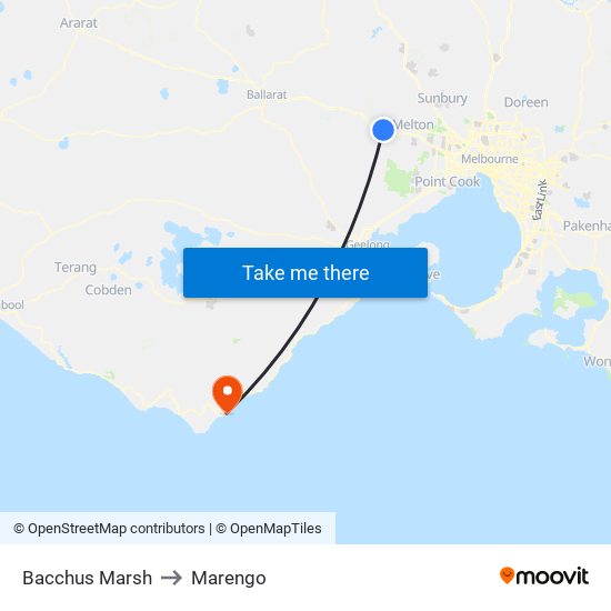 Bacchus Marsh to Marengo map