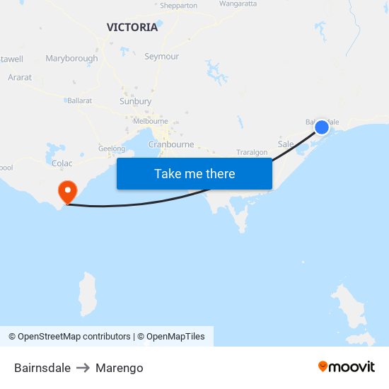 Bairnsdale to Marengo map